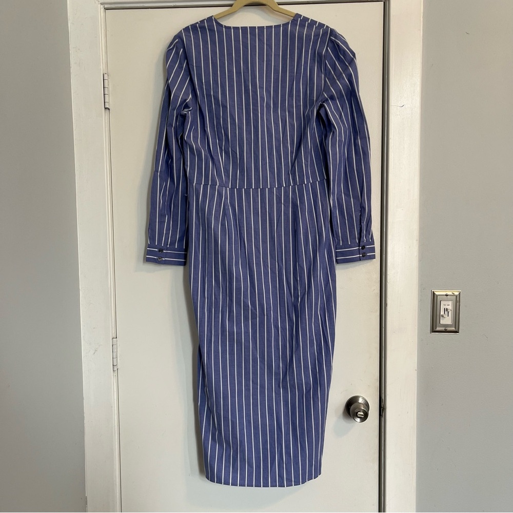 LOFT Blue and White Striped Long Sleeve Dress Twisted Midi NO BELT NWT size 12 - Picture 9 of 10